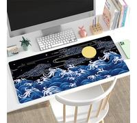 Hixingo Japanese Waves Mouse Mat, Gaming Mouse Pad, Large Mouse Mat, Mousepad with Stitched Edges, Non-Slip Rubber Base Mouse Pads for Office & Home (800x300x3mm,moon)