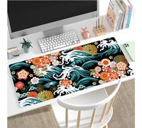 Hixingo Japanese Waves Mouse Mat, Gaming Mouse Pad, Large Mouse Mat, Mousepad with Stitched Edges, Non-Slip Rubber Base Mouse Pads for Office & Home (900x400x3mm,Flower)