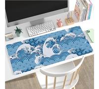 Hixingo Japanese Waves Mouse Mat, Gaming Mouse Pad, Large Mouse Mat, Mousepad with Stitched Edges, Non-Slip Rubber Base Mouse Pads for Office & Home (900x400x3mm,Ocean Waves)