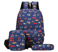 Hixingo Kids Backpack 3 Piece Set Boys Girls, Character Print School Backpacks Children Liqhtweight and Breathable School Book Bag for Sports Travel Holiday (Excavator,15.6L)
