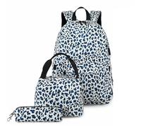 Hixingo Kids Backpack 3 Piece Set Boys Girls, Character Print School Backpacks Children Liqhtweight and Breathable School Book Bag for Sports Travel Holiday (19L,Blue Leopard Print)