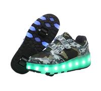 Hixingo Kids Roller Skate Shoes for Boys Girls, Fashion Skateboarding Shoe with LED Light Skating Shoes with Wheels Retractable, Hook and Loop Parkour Shoes Children's Sneakers Green