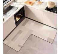 Hixingo Kitchen Rug Mat, L Shape Runner Rugs Hallway Absorbent Quick-Drying Diatom Mud Mat for Bath Floor Door, Long Carpet for Sink Bathroom Laundry Room (Beige Colour 4,120x120cm)