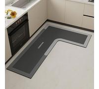 Hixingo Kitchen Rug Mat, Left L Shape Runner Rugs Hallway Absorbent Quick-Drying Diatom Mud Mat for Bath Floor Door, Long Carpet for Sink Bathroom Laundry Room (Cooking-Gray,100x150cm)