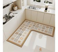 Hixingo Kitchen Rug Mat Non Slip Washable Runner Rugs L-shaped Absorbent Quick-Drying Diatom Mud Hallway Bath Floor Door Mat Long Carpet for Bathroom, Laundry Room, Sink (80x45cm,Camel Colour)