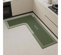 Hixingo Kitchen Rug Mat, Right L Shape Runner Rugs Hallway Absorbent Quick-Drying Diatom Mud Mat for Bath Floor Door, Long Carpet for Sink Bathroom Laundry Room (Cooking-Green,100x150cm)