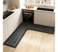 Hixingo Kitchen Rug Non Slip Washable L Shaped Corner Sink Kitchen Mat, Modern Style Printed Absorbent Quick-Drying Diatom Mud Floor Mat for Bathroom, Laundry Room (Black 2,120x120cm)