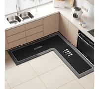 Hixingo Kitchen Rug Non Slip Washable L Shaped Corner Sink Kitchen Mat, Modern Style Printed Absorbent Quick-Drying Diatom Mud Floor Mat for Bathroom, Laundry Room (Black 1,120x120cm)