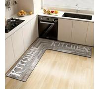 Hixingo Kitchen Rug Non Slip Washable L Shaped Corner Sink Kitchen Mat, Modern Style Printed Absorbent Quick-Drying Diatom Mud Floor Mat for Bathroom, Laundry Room (Gray,60x60cm)