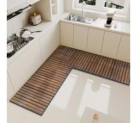 Hixingo Kitchen Rug Non Slip Washable L Shaped Corner Sink Kitchen Mat, Modern Style Printed Absorbent Quick-Drying Diatom Mud Floor Mat for Bathroom, Laundry Room (Wooden Panels,75x75cm)