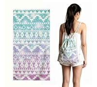Hixingo Large Beach Towel That Turns Into a Bag, 2 in 1 Microfibre Beach Towel 3D Geometric Bohemian Soft Sand Free Absorbent for Sun Lounger Swimming Travel & Holiday (Purple/Green,70x140cm)