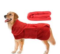 Hixingo Large Dog Drying Coats, Super Absorbent Dog Towel Robe Super Soft Dog Towel Coat Microfiber Pet Dressing Gown for Spaniels, Dachshund, Labrador, Cocker Spaniel (3XL,Red)