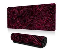 Hixingo Large Mouse Mat, Gaming Mouse Pad, 3D Abstract Contour Lines Mouse Pad, Mousepad with Stitched Edges, Non-Slip Rubber Base Mouse Pads for Office Home (900x400x3mm,Red)