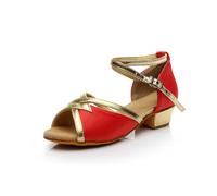 Hixingo Latin Dance Shoes Women, Open Toe Latin Dance Shoes Ladies 3cm Low Heel Ankle Boots Party Prom Salsa for Indoor Ballroom Practice Performence Dancing -Model L1007 (Red,5.5)
