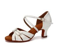 Hixingo Latin Dancing Shoes Women 5.5CM, Latin Dance Shoes Ladies Low Heel Ankle Boots Party Prom Sandals for Indoor Ballroom Salsa Tango Dancing (1013 White,8.5)