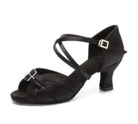 Hixingo Latin Dancing Shoes Women 5.5CM, Latin Dance Shoes Ladies Low Heel Ankle Boots Party Prom Sandals for Indoor Ballroom Salsa Tango Dancing (1013 Black,5)