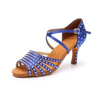 Hixingo Latin Dancing Shoes Women 7.5CM, Latin Dance Shoes Ladies Low Heel Ankle Boots Party Prom Sandals for Indoor Ballroom Salsa Tango Dancing (2873 Blue,7)