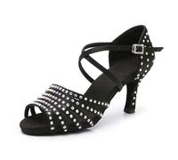 Hixingo Latin Dancing Shoes Women 7.5CM, Latin Dance Shoes Ladies Low Heel Ankle Boots Party Prom Sandals for Indoor Ballroom Salsa Tango Dancing (2873 Black,6.5)