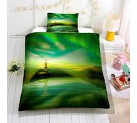 Hixingo Lighthouse Printed Duvet Cover Sets for Kids,Microfiber Duvet Cover Set Includes Quilt Cover and Pillowcase,Cosy Bedding for Boy and Girl,2pcs (Aurora,120x150 cm + 40x60 cm)