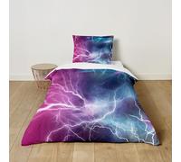 Hixingo Lightning Printed Duvet Cover Sets for Kids,Microfiber Duvet Cover Set Includes Quilt Cover and Pillowcase,Cosy Bedding for Boy and Girl,2pcs (Purple Blue,140x200 cm + 65x65 cm)