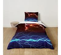 Hixingo Lightning Printed Duvet Cover Sets for Kids,Microfiber Duvet Cover Set Includes Quilt Cover and Pillowcase,Cosy Bedding for Boy and Girl,2pcs (Red Blue,100x135 cm + 40x60cm)