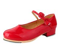 Hixingo Low Heel Tap Shoes for Women Size 4-7, Tap Dance Shoes Adult Split Sole Wide Fit Leather Close Toe Comfortable with Fitted Toe and Heel Taps for Dance (208 Red,6)