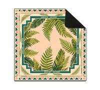 Hixingo Mahjong Mat with Rules for Table 19.7”-35.4” (Beige Tropical Leaves,27.5”x27.5”)