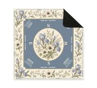 Hixingo Mahjong Mat with Rules for Table 19.7”-35.4” (Blue Flower,31.5”x31.5”)