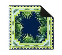 Hixingo Mahjong Mat with Rules for Table 19.7”-35.4” (Dark Blue Tropical Leaves,23.6”x23.6”)