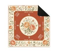 Hixingo Mahjong Mat with Rules for Table 19.7”-35.4” (Orange Flower,35.4”x35.4”)