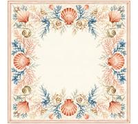 Hixingo Mahjong Table Mat, Ocean Coral Shell Print (Red,19.7x19.7")