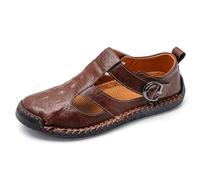 Hixingo Men's Sandals Leather Size 7-12 UK Non-Slip Wide Fit Sandals for Men Summer Beach Slippers Lightweight Adjustable Strap Water Shoes for Walking Beach Pool Holiday (Brown,9)
