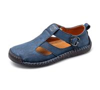 Hixingo Men's Sandals Leather Size 7-12 UK Non-Slip Wide Fit Sandals for Men Summer Beach Slippers Lightweight Adjustable Strap Water Shoes for Walking Beach Pool Holiday (Blue,9.5)
