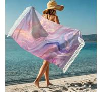 Hixingo Microfiber Beach Towesls with Tassels for Adults Kids, Purple-Gold Marble Pattern Large Turkish Beach Towel Lightweight Absorbent for Travel Swim Sun Lounger Picnic (Style 2,90x180cm)