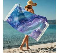 Hixingo Microfiber Beach Towesls with Tassels for Adults Kids, Purple-Gold Marble Pattern Large Turkish Beach Towel Lightweight Absorbent for Travel Swim Sun Lounger Picnic (Style 10,70x140cm)