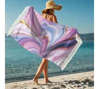 Hixingo Microfiber Beach Towesls with Tassels for Adults Kids, Purple-Gold Marble Pattern Large Turkish Beach Towel Lightweight Absorbent for Travel Swim Sun Lounger Picnic (Style 3,90x180cm)