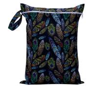 Hixingo Modern Print 30x40cm Wet Bag,Large Waterproof Wet Dry Bag, Reusable Nappy Stuff Sack with Zipper,Portable Children's Items Dry Sack,for Clothes,Swimming,Travel,Beach (Feathers,1-piece)