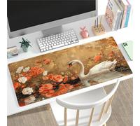 Hixingo Mouse Mat, Gaming Mouse Pad, Large Mouse Mat, Flower and Bird Print Mousepad with Stitched Edges, Non-Slip Rubber Base Mouse Pads for Office & Home (800x300x3mm,peony swan)