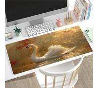 Hixingo Mouse Mat, Gaming Mouse Pad, Large Mouse Mat, Flower and Bird Print Mousepad with Stitched Edges, Non-Slip Rubber Base Mouse Pads for Office & Home (800x300x3mm,White Swan)