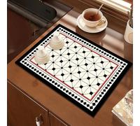 Hixingo Non Slip Absorbent Coffee Machine Drying Mat for Kitchen Counter, Diatomite Heat Resistant Boho Dish Drainer Mat (40x50cm,Black Square)