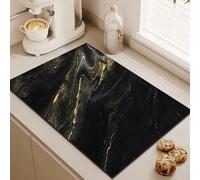 Hixingo Non Slip Absorbent Diatomaceous Earth Coffee Machine Drying Mat for Kitchen Counter, Heat Resistant Simple Marble Dish Drainer Mat (40x50cm,Black Marble)