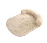 Hixingo Plush Dog Bed for Medium Small Puppy Kitten, Anti AnXiety Cat Bed with Pillow, Removable Washable Dog Mat, Soft Fluffy Mat for Cat for Living Room, Bedroom, Balcony (Beige,S)