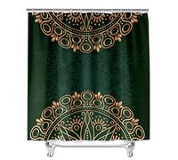 Hixingo Polyester Fabric Shower Curtain Waterproof Mandala Shower Curtains, Quick-Drying Bathroom Curtains Wet Room Shower Curtain with 12 Hooks (90x180cm,Dark Green Mandala)