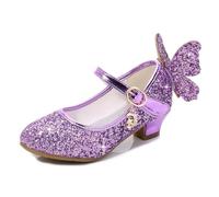 Hixingo Princess Shoes for Girls Size 8.5-13, Shiny Butterfly Princess Dress Up Shoes Girls Shiny Mary Jane Heels for 2-10 Years Toddlers Kids, Banquets, Birthday Parties, Cosplay Fancy (Purple,9)