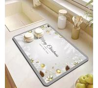 Hixingo Quick Drying Dish Drying Mat, Absorbent Draining Board Mats Christmas Print Coffee Mat, Non-Slip Draining Mat for Kitchen Counter Diatomaceous Dish Drainer Mat (40x50cm,Christmas 2)