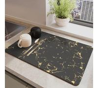 Hixingo Quick Drying Dish Drying Mat, Absorbent Draining Board Mats Marble Coffee Mat, Draining Mat for Kitchen Counter Diatomaceous Dish Drainer Mat (Black Gold Marble,40x60cm)