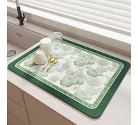Hixingo Quick Drying Dish Drying Mat, Absorbent Draining Board Mats Sea of Flower Print Coffee Mat, Non-Slip Draining Mat for Kitchen Counter Diatomaceous Dish Drainer Mat (30x40cm,Green Violet)