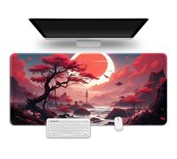 Hixingo Retro Red Moon Mouse Mat, Gaming Mouse Pad, Large Mouse Mat, Mousepad with Stitched Edges, Non-Slip Rubber Base Mouse Pads for Office & Home (700 * 300 * 3mm,river)
