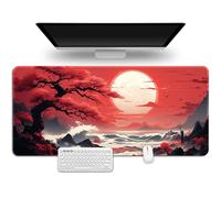Hixingo Retro Red Moon Mouse Mat, Gaming Mouse Pad, Large Mouse Mat, Mousepad with Stitched Edges, Non-Slip Rubber Base Mouse Pads for Office & Home (600 * 300 * 3mm,red 2)