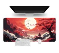 Hixingo Retro Red Moon Mouse Mat, Gaming Mouse Pad, Large Mouse Mat, Mousepad with Stitched Edges, Non-Slip Rubber Base Mouse Pads for Office & Home (1000 * 500 * 3mm,red 3)